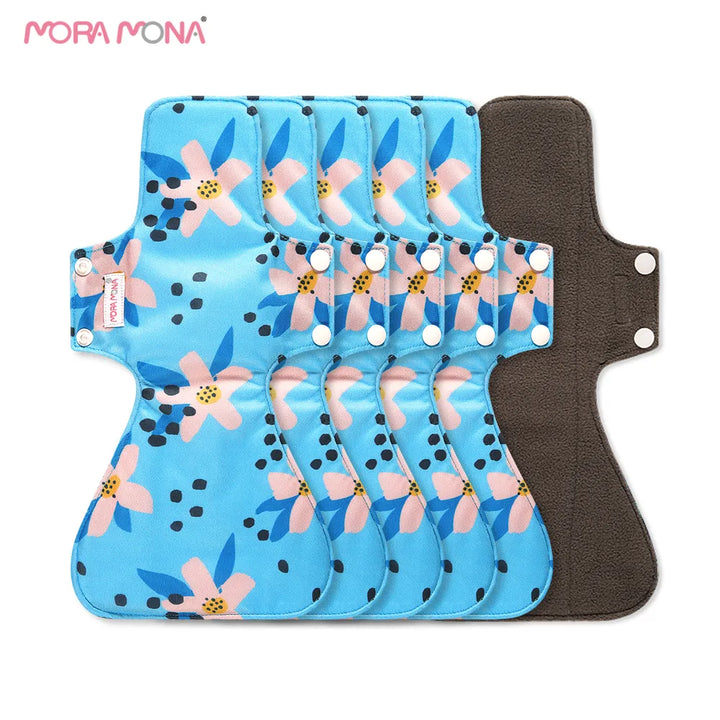 Mora Mona 5-Piece Heavy Flow Night Use Reusable Menstrual Pads - Bamboo Charcoal, Waterproof PUL Sanitary Napkins