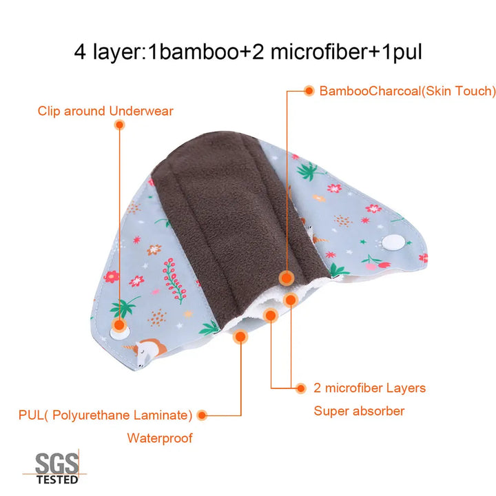 (1S+1M+1L) Sanitary Menstrual Pads Reusable Washable Mama Menstrual Pad Bamboo Cotton Feminine Hygiene Panty Liner with a Bag