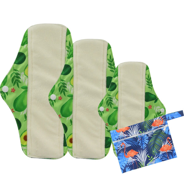 (1S+1M+1L) Sanitary Menstrual Pads Reusable Washable Mama Menstrual Pad Bamboo Cotton Feminine Hygiene Panty Liner with a Bag