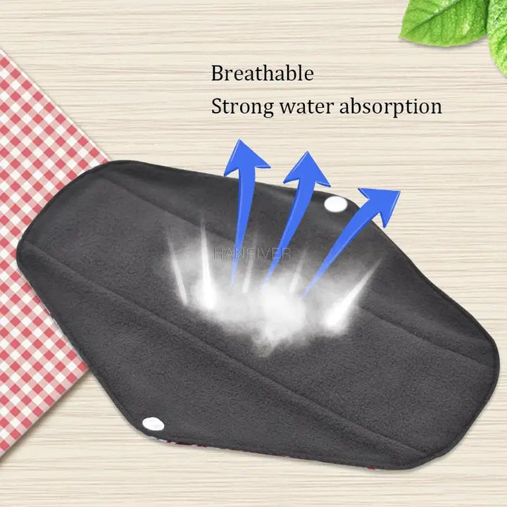 5 Pcs Bamboo Charcoal Cloth Menstrual Pads - Absorbent & Washable Sanitary Towels