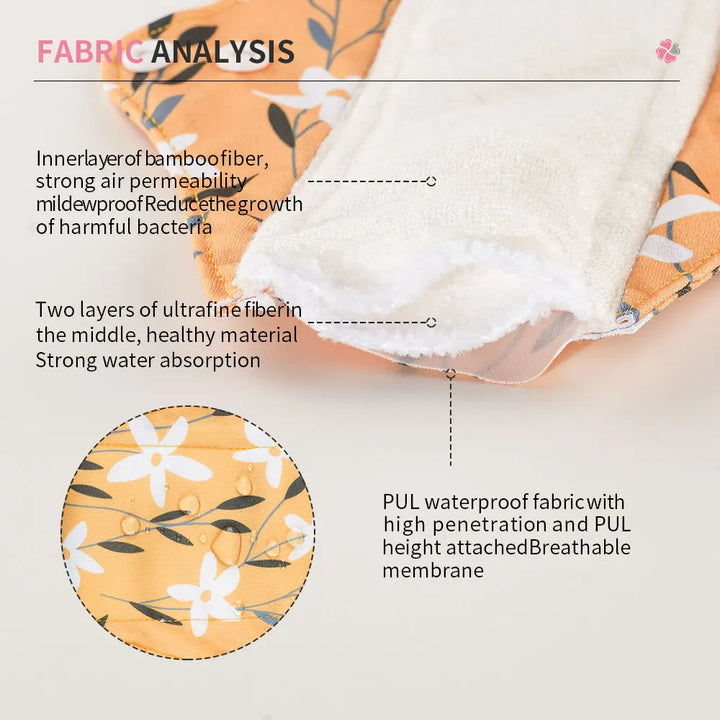 Mora Mona 5pcs Bamboo Reusable Cloth Pads - Eco-Friendly Washable Menstrual Pads