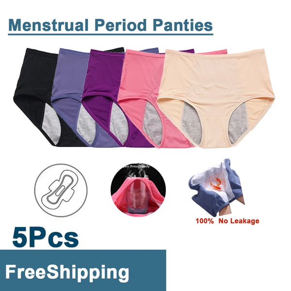 5pcs/Set Leak Proof Menstrual Panties - Plus Size, Sexy Waterproof Period Underwear for Women